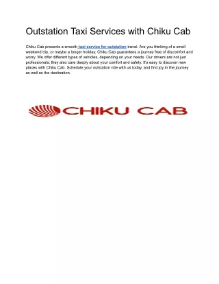 Outstation Taxi Services with Chiku Cab