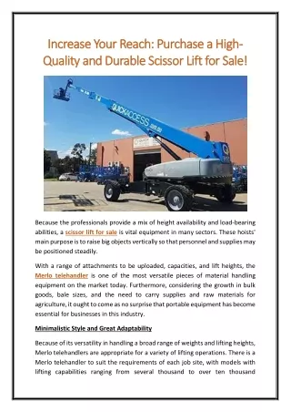 Increase Your Reach Purchase a High Quality and Durable Scissor Lift for Sale