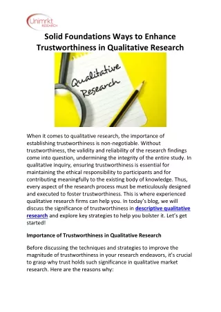 Solid Foundations Ways to Enhance Trustworthiness in Qualitative Research