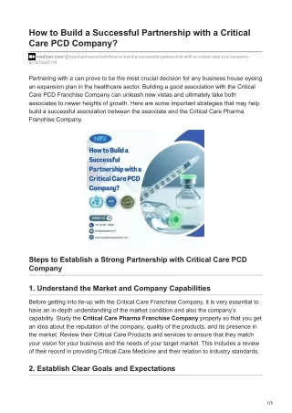 How to Build a Successful Partnership with a Critical Care PCD Company?