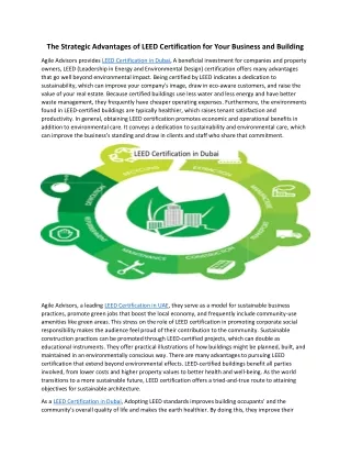 The Strategic Advantages of LEED Certification for Your Business and Building
