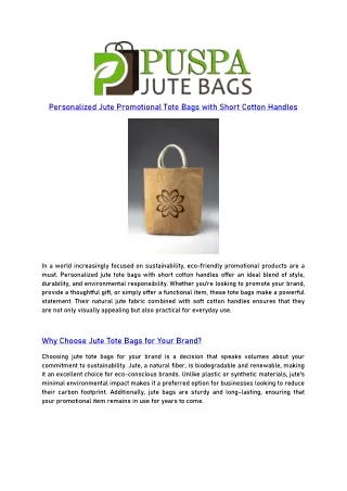 Personalized Jute Promotional Tote Bags with Short Cotton Handles