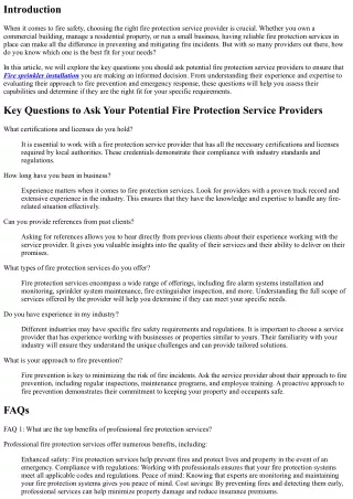 Key Questions to Ask Your Potential Fire Protection Service Providers