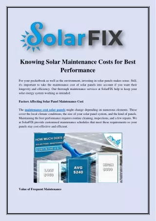 Knowing Solar Maintenance Costs for Best Performance