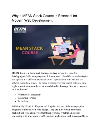 Why a MEAN Stack Course is Essential for Modern Web Development