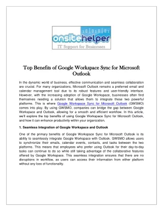 Top Benefits of Google Workspace Sync for Microsoft Outlook