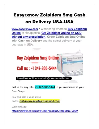 Easyrxnow Zolpidem 5mg Cash on Delivery USA-USA