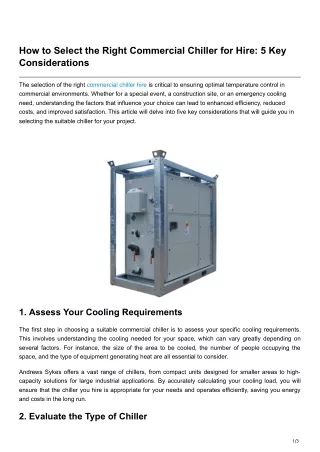 How to Select the Right Commercial Chiller for Hire 5 Key Considerations