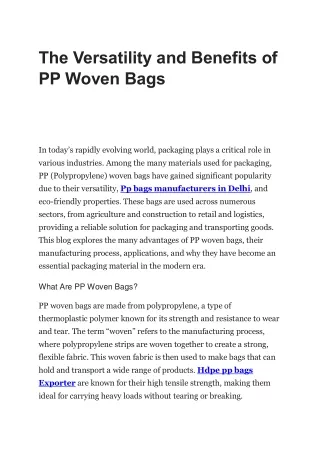 The Versatility and Benefits of PP Woven Bags