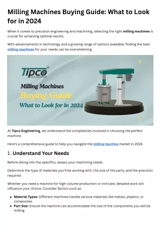 Milling Machines Buying Guide What to Look for in 2024