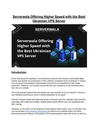 Serverwala Offering Higher Speed with the Best Ukrainian VPS Server