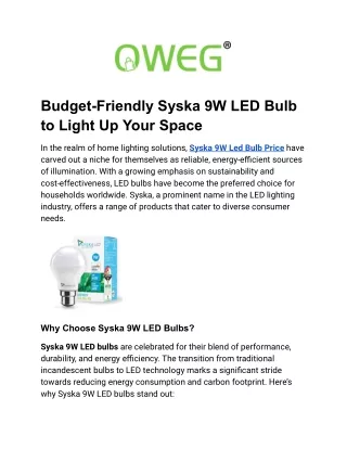 Budget-Friendly Syska 9W LED Bulb to Light Up Your Space