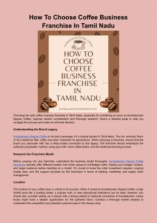 How To Choose Coffee Business Franchise In Tamil Nadu