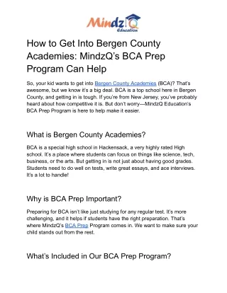 Bergen County Academies MindzQ Education Prep Program