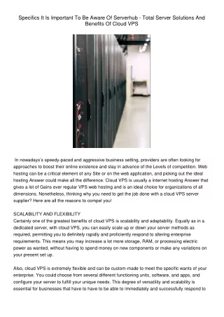 SpecificsItIsImportantToBeAwareOfServerhub-TotalServerSolutionsAndBenefitsOfCloudVPS