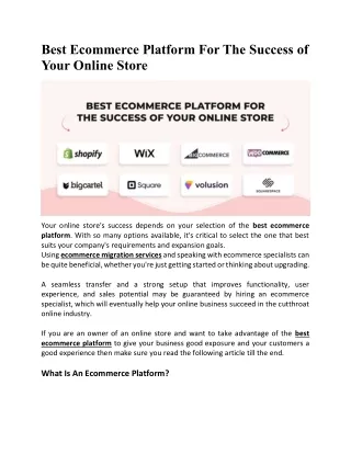 Best Ecommerce Platform For The Success of Your Online Store