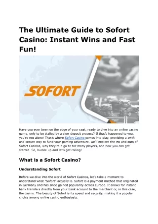 The Ultimate Guide to Sofort Casino_ Instant Wins and Fast Fun