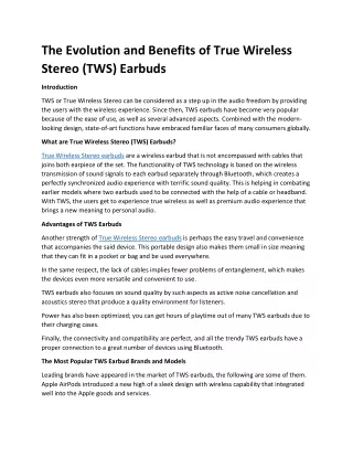 The Evolution and Benefits of True Wireless Stereo (TWS) Earbuds