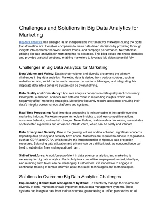 Challenges and Solutions in Big Data Analytics for Marketing