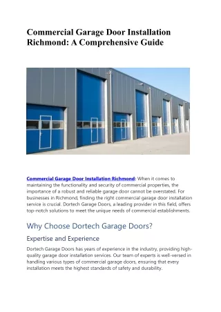 Commercial Garage Door Installation Richmond  A Comprehensive Guide