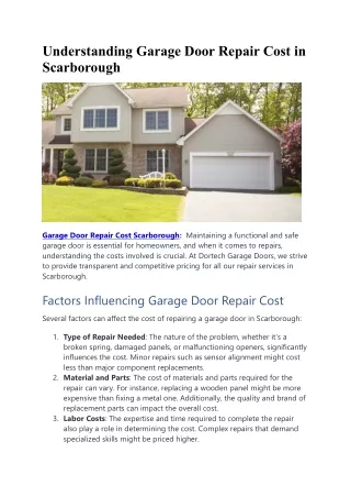 Understanding Garage Door Repair Cost in Scarborough