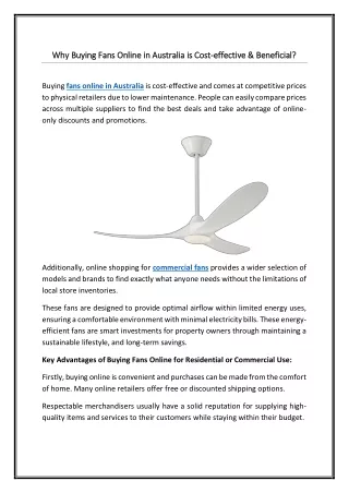 Why Buying Fans Online in Australia is Cost-effective & Beneficial 13-08-2024