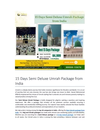 15 Days Semi Deluxe Umrah Package from India