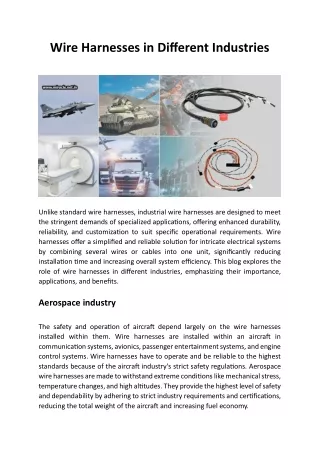 Wire Harnesses in Different Industries - Miracle Electronics Pvt Ltd