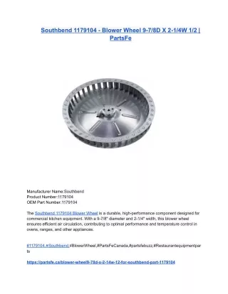 Southbend 1179104 - Blower Wheel 9-7_8D X 2-1_4W 1_2 _ PartsFe
