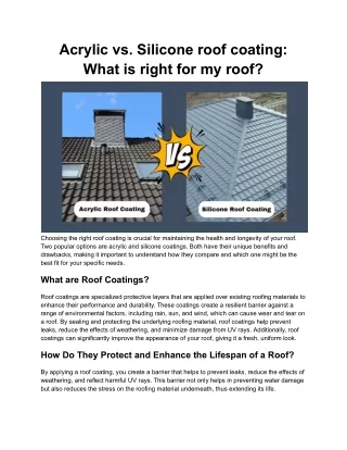 Acrylic vs. Silicone roof coating_ What is right for my roof_