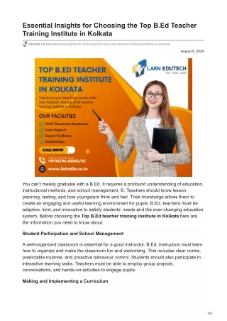 Essential Insights for Choosing the Top BEd Teacher Training Institute in Kolkata