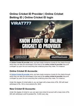 Online Cricket ID Provider _ Online Cricket Betting ID _ Online Cricket ID login