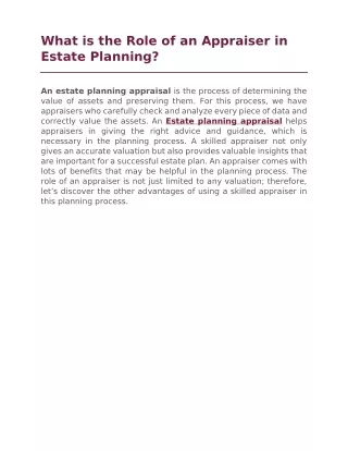 What is the Role of an Appraiser in Estate Planning