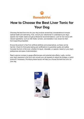 How to Choose the Best Liver Tonic for Your Dog