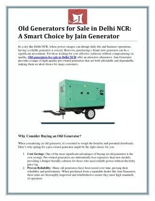 Affordable Old Generators for Sale in Delhi NCR