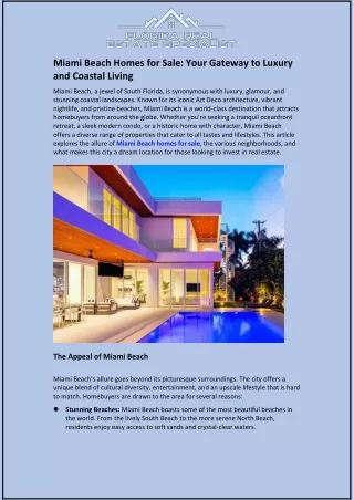 Miami Beach Homes for Sale: Your Gateway to Luxury and Coastal Living