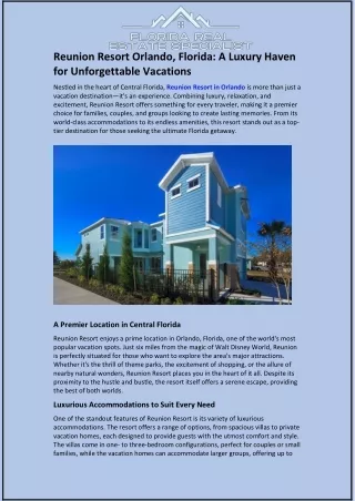 Reunion Resort Orlando, Florida: A Luxury Haven for Unforgettable Vacations