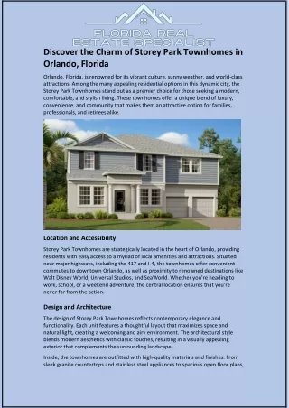 Discover the Charm of Storey Park Townhomes in Orlando, Florida