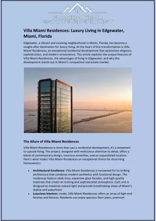 Villa Miami Residences: Luxury Living in Edgewater, Miami, Florida