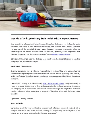 Get Rid of Old Upholstery Stains with D&G Carpet Cleaning