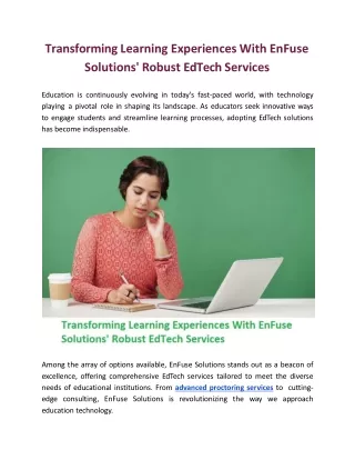 Transforming Learning Experiences With EnFuse Solutions' Robust EdTech Services