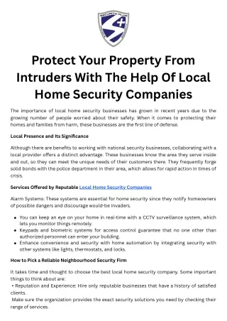 Protect Your Property From Intruders With The Help Of Local Home Security Companies