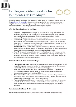 La Elegancia Atemporal de los Pendientes de Oro Mujer