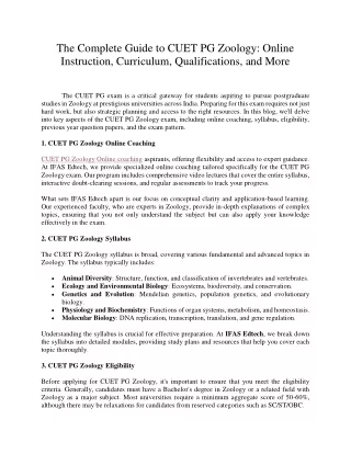 CUET PG Zoology Online Coaching