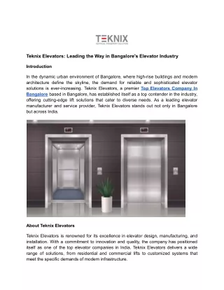 Teknix Elevators_ Leading the Way in Bangalore's Elevator Industry