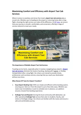 Maximizing Comfort and Efficiency with Airport Taxi Cab Services