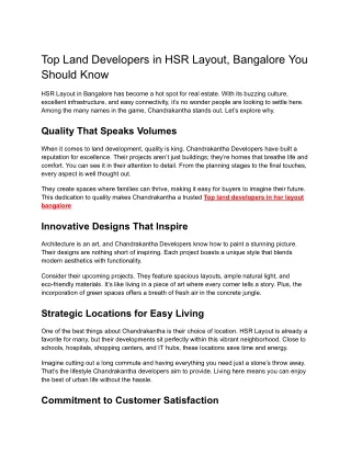 Top land developers in hsr layout bangalore