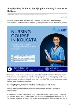Step-by-Step Guide to Applying for Nursing Courses in Kolkata