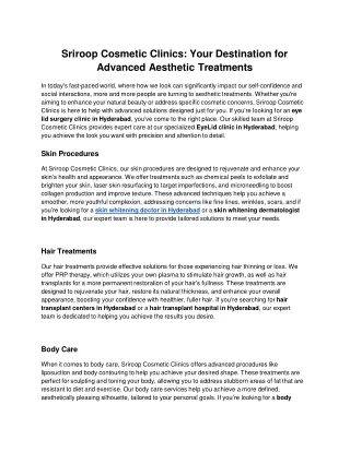 Sriroop Cosmetic Clinics_ Your Destination for Advanced Aesthetic Treatments