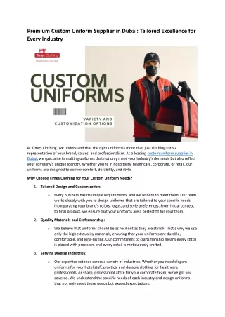 Premium Custom Uniform Supplier in Dubai: Tailored Excellence for Every Industry